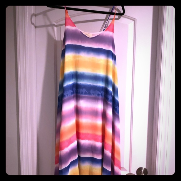NWT Gorgeous Rainbow Tie Dye Maxi Dress sz Small - Picture 1 of 4